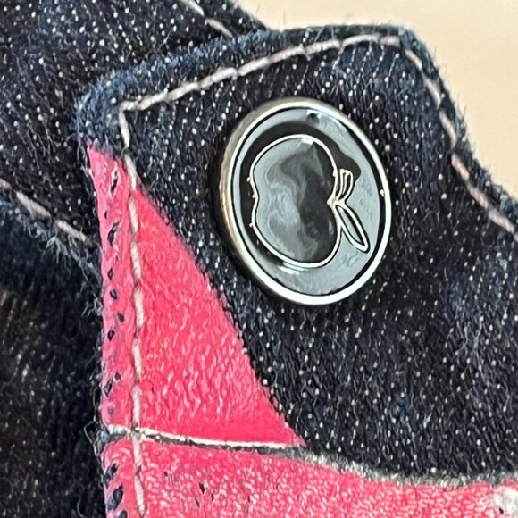 Apple Bottoms Girls Denim Jumper Dress Size 5 6 Blue Pink Graphic Pockets - Picture 10 of 10